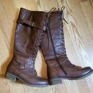 Brown leather boots.